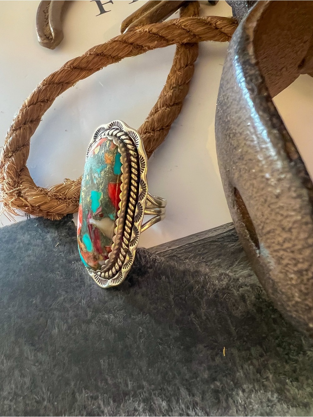 Handcrafted Multi-Color Turquoise Statement Ring - Picture 3 of 5